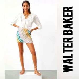 NWT WALTER BAKER HAND BEADED CARRIE GEOMETRIC MINI MULTICOLOUR CASUAL SKIRT